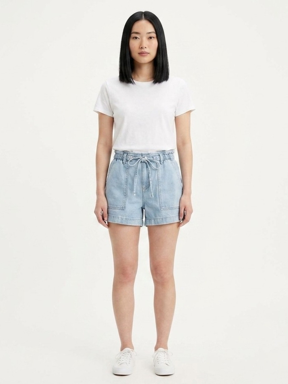 Time and Tru Light Blue Paperbag Denim Shorts